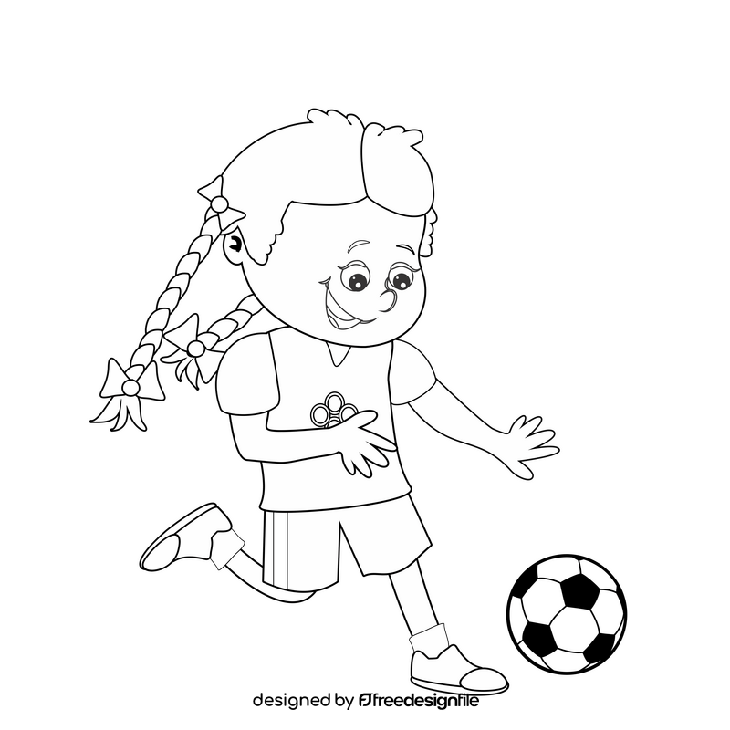 Braided girl playing football black and white clipart