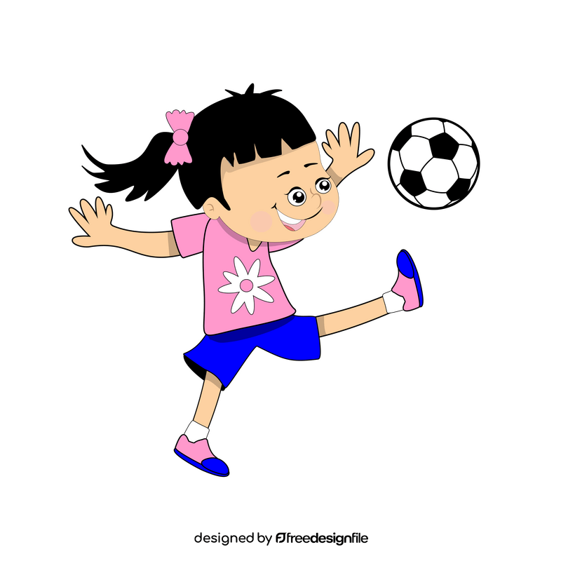 Girl with pigtails hair playing soccer clipart