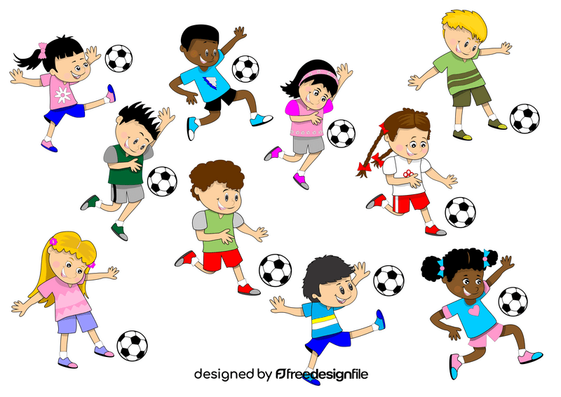 Cartoon kids playing soccer, football vector