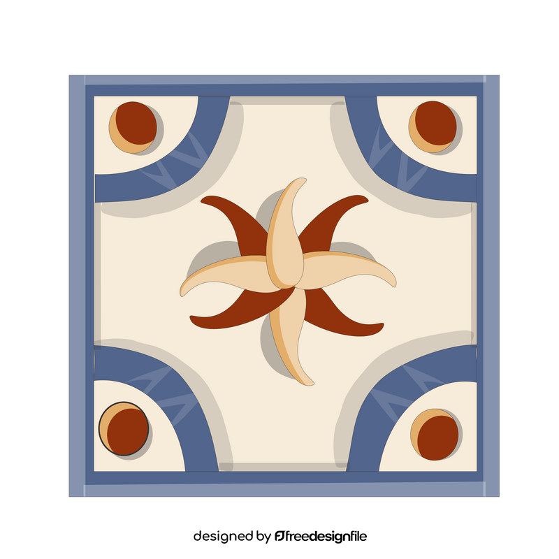 Ceramic tile with blue half circles on the four sides clipart