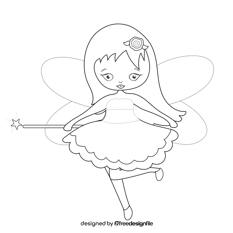 Blonde fairy cartoon black and white clipart