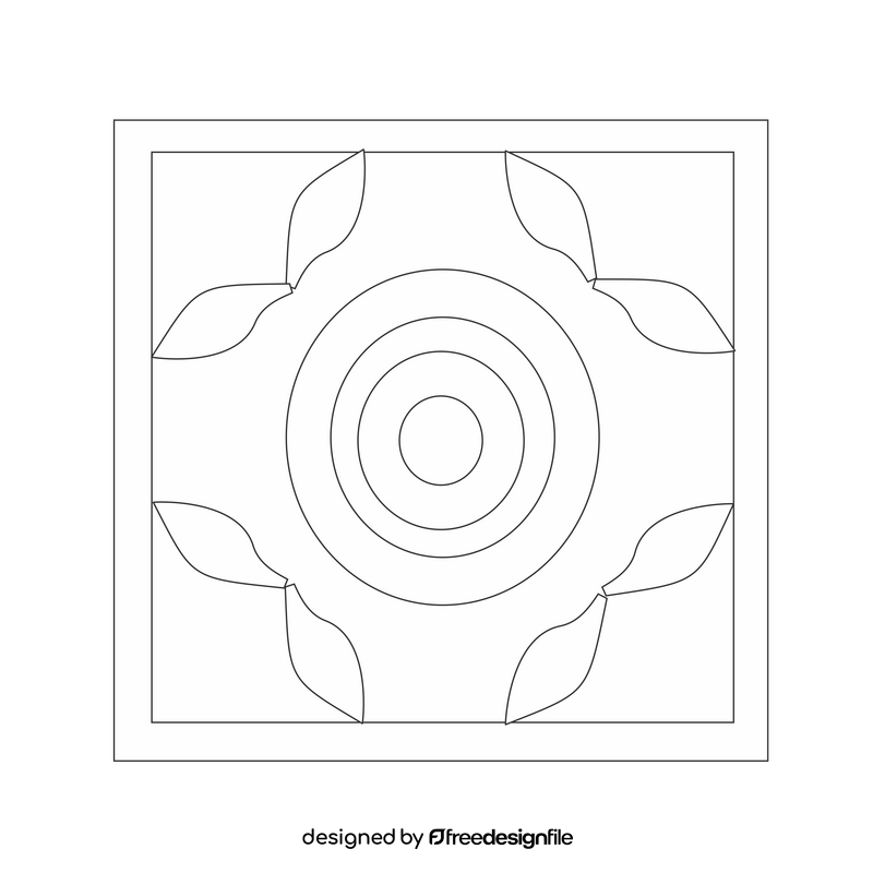 Ceramic tile with leaves black and white clipart