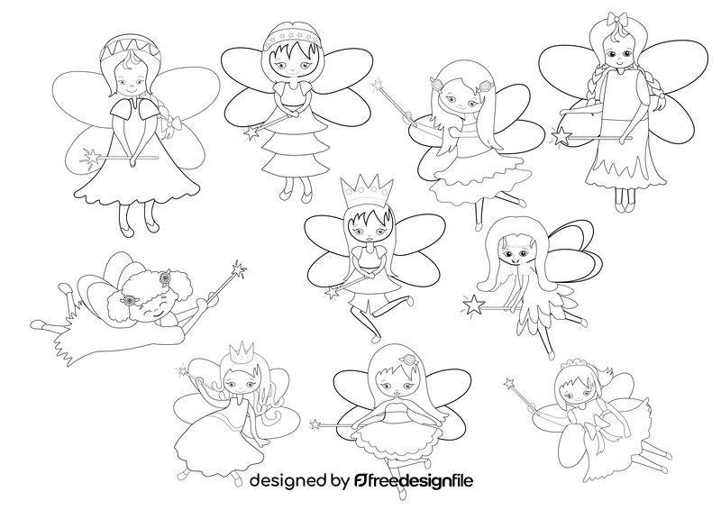 Free fairies black and white vector