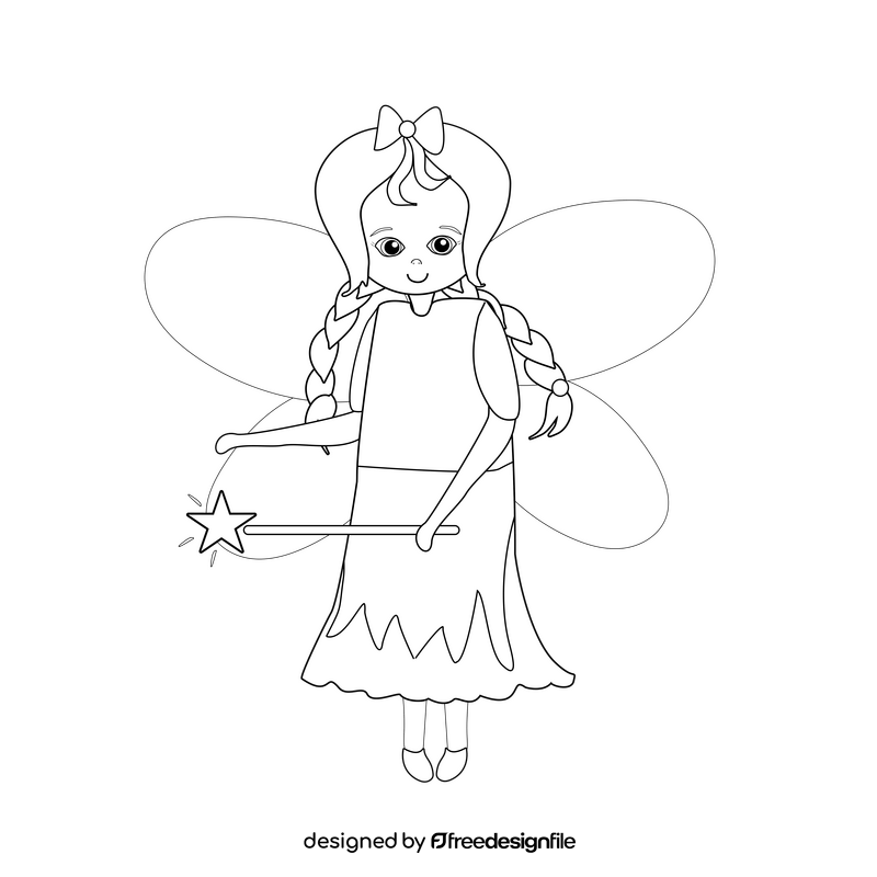 Fairy with two braids black and white clipart