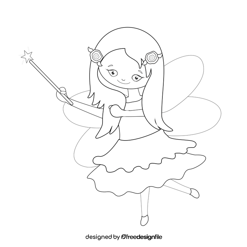 Long haired fairy cartoon black and white clipart