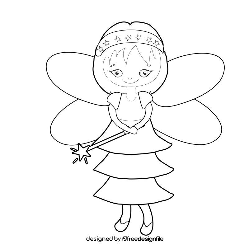 Fairy drawing black and white clipart
