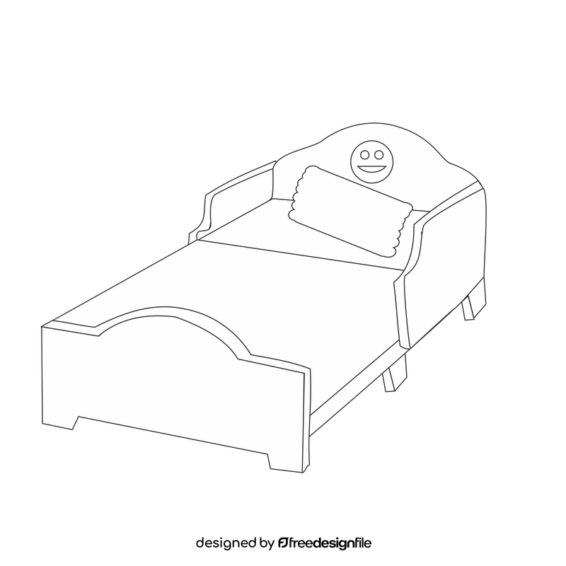 Kids bed drawing black and white clipart