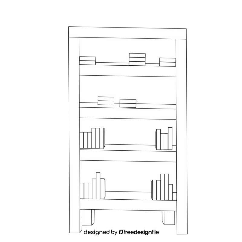 Bookcase cartoon black and white clipart