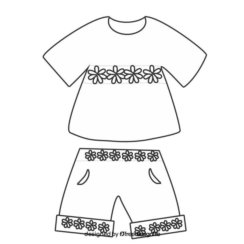 Green flowery shorts and blouse black and white clipart