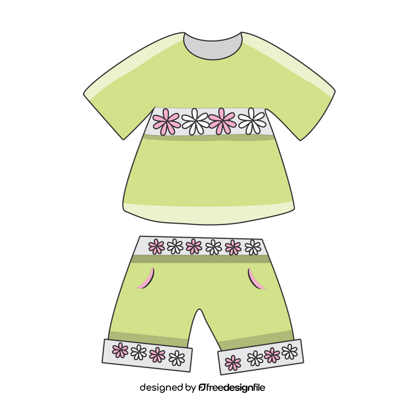 Green flowery shorts and blouse clipart