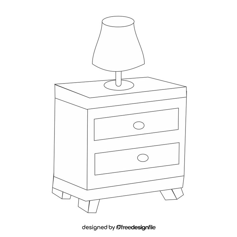 Lamp on nightstand black and white clipart