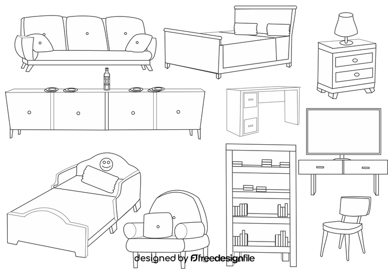 Home furniture set black and white vector