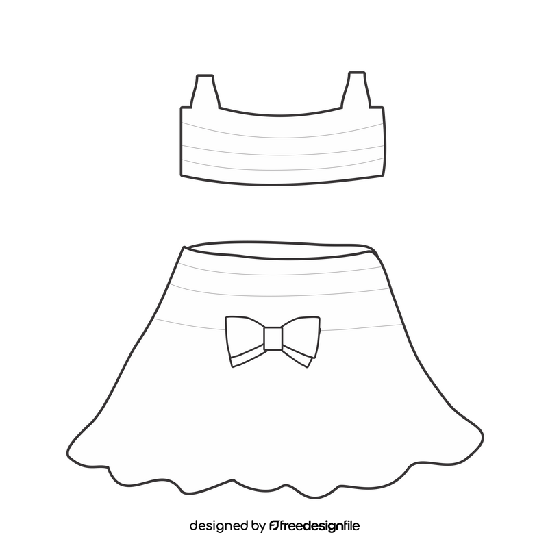 Mini skirt and top illustration black and white clipart