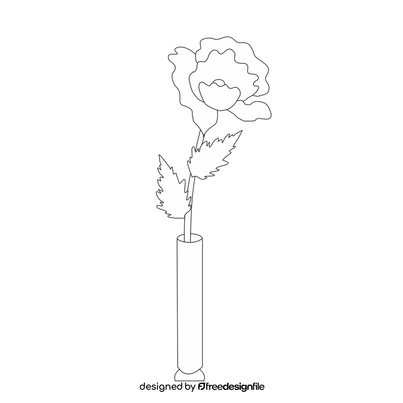 Poppy flower on a vase black and white clipart