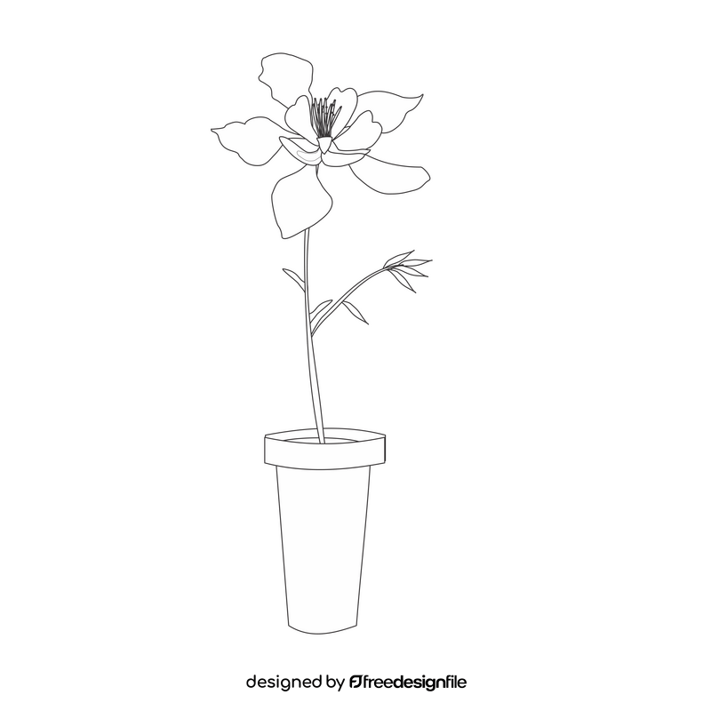 Columbine flower in a pot black and white clipart