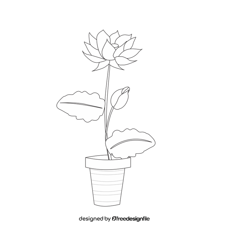 Lotus flower drawing black and white clipart
