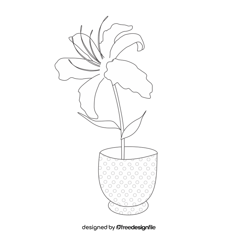Lily illustration in a pot black and white clipart