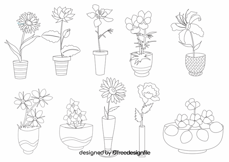 Indoor flower plants black and white vector