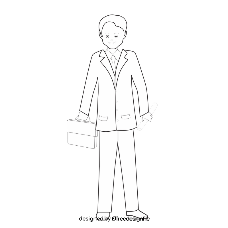 Elegant business man cartoon black and white clipart