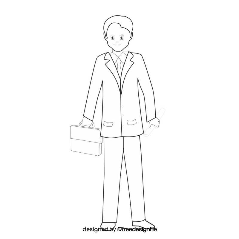 Elegant business man cartoon black and white clipart