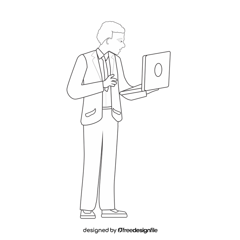 Man using laptop computer black and white clipart