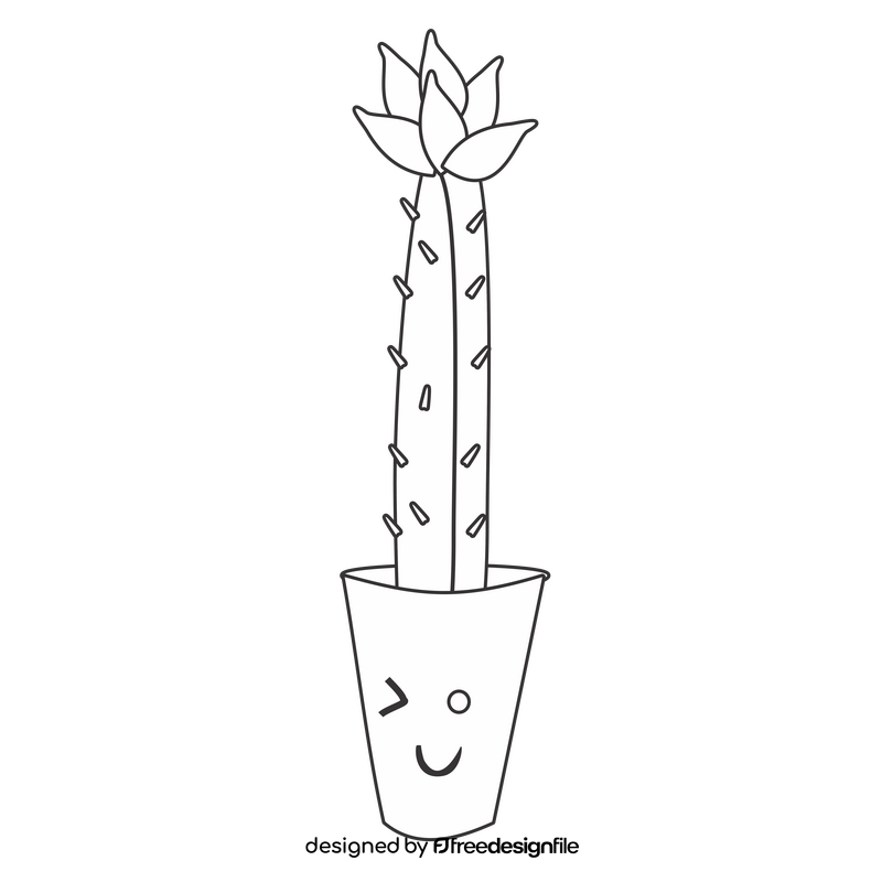 Cactus in a vase illustration black and white clipart