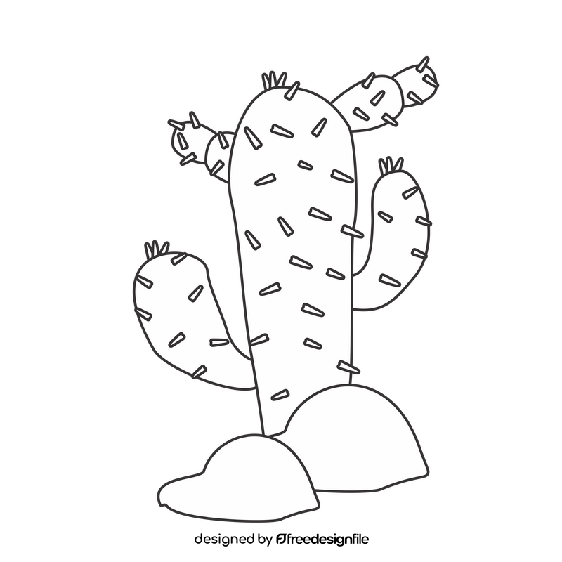 Cactus with stones illustration black and white clipart