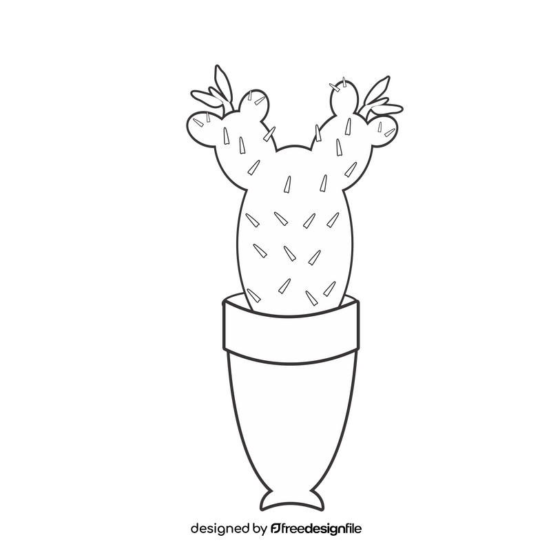 Cactus in a vase black and white clipart