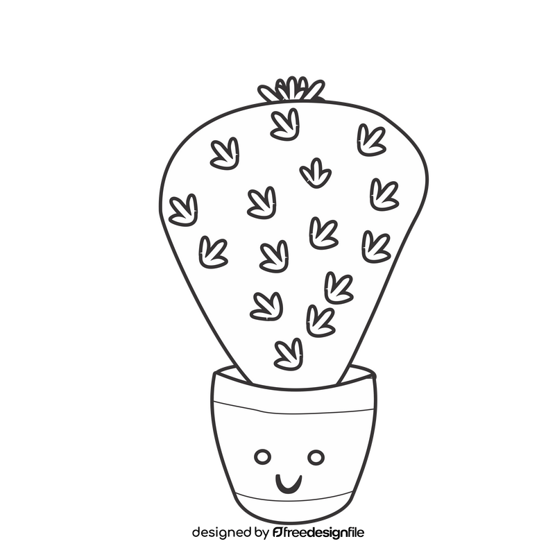 Cartoon cactus in a vase black and white clipart