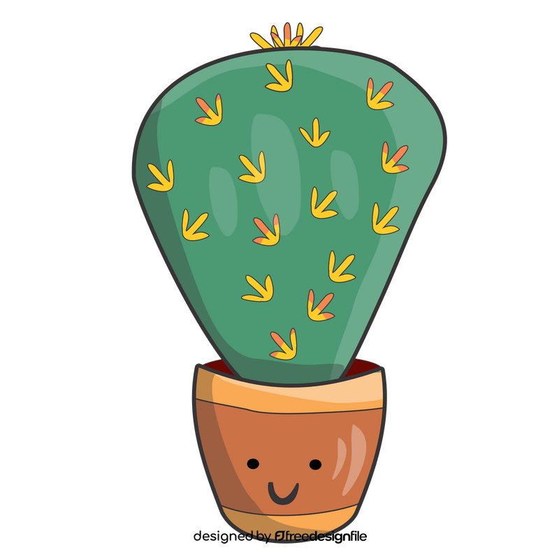 Cartoon cactus in brown vase clipart