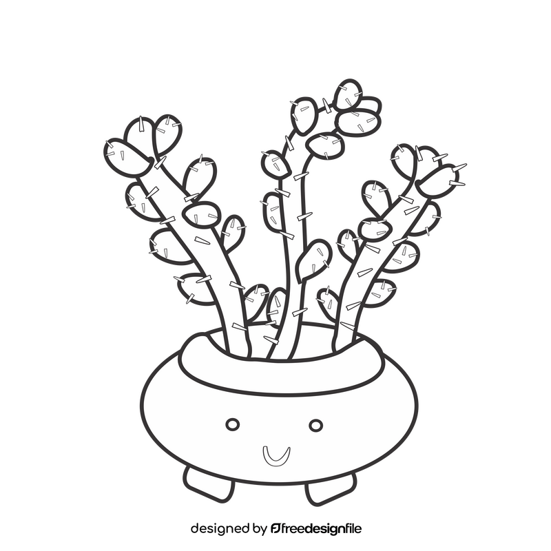 Cartoon cactus in a vase black and white clipart