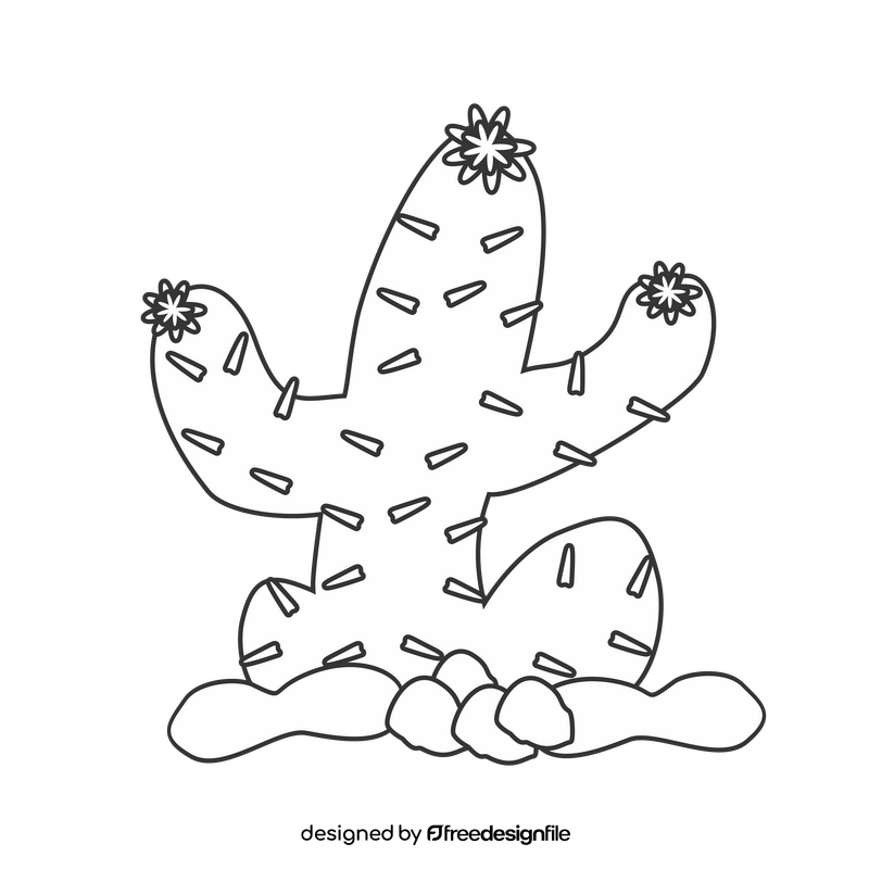 Free cactus with flowers black and white clipart