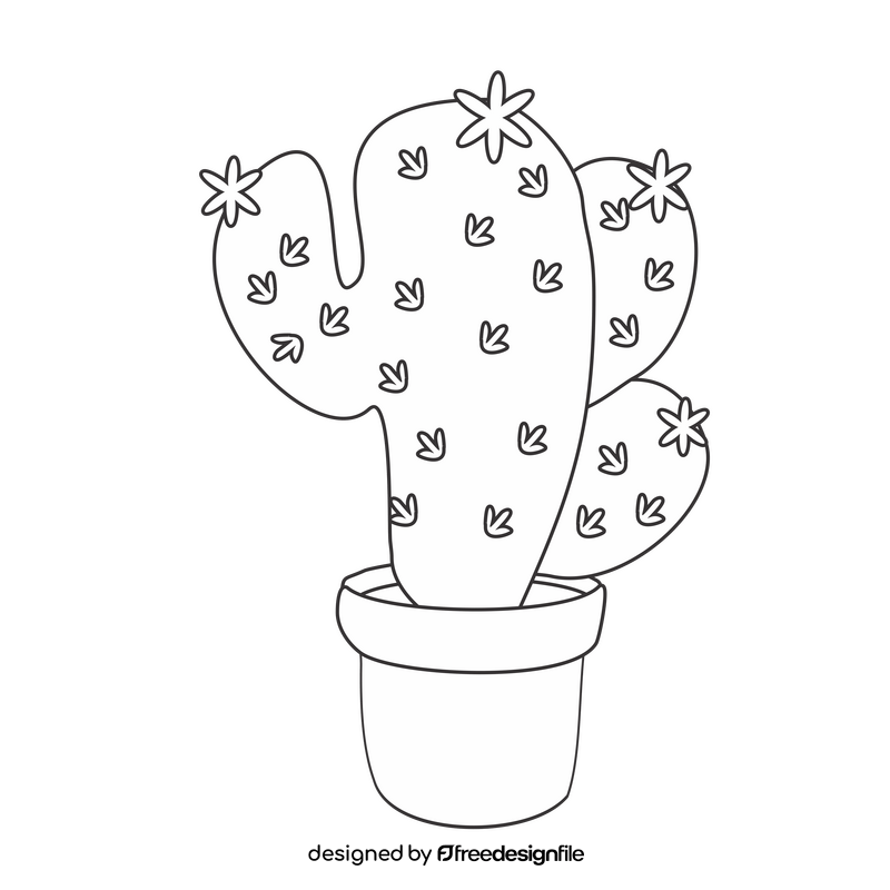 Cactus in a vase black and white clipart