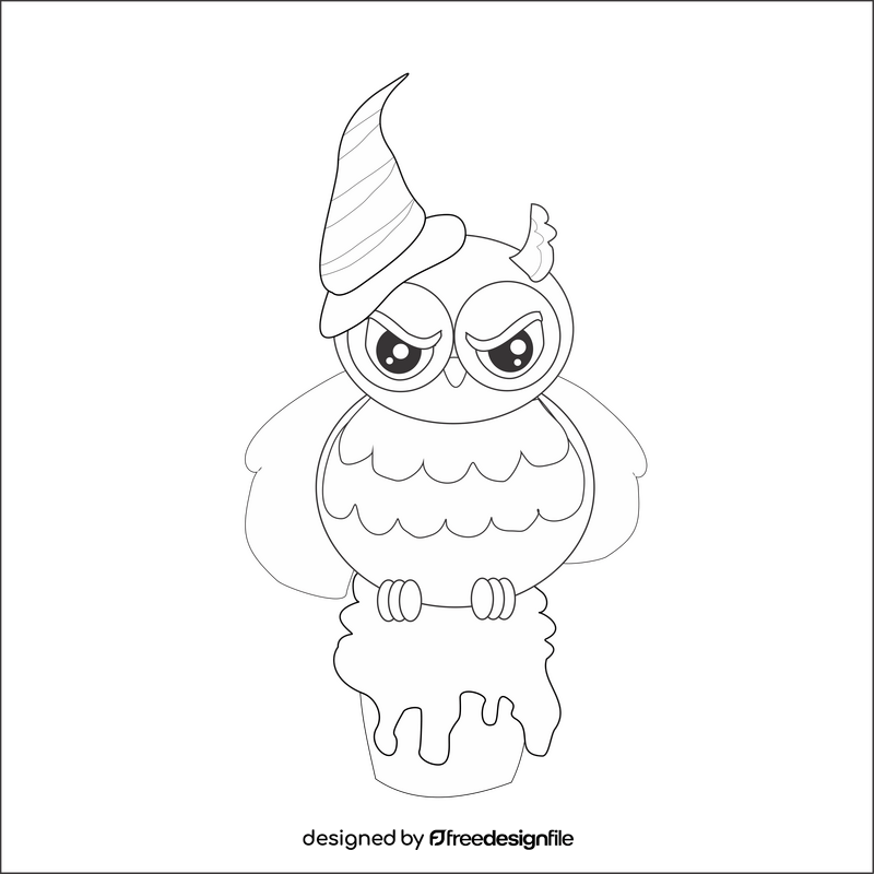 Halloween owl on a cupcake black and white clipart