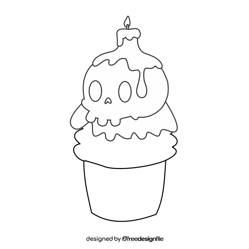 Halloween cupcake with skull candle black and white clipart