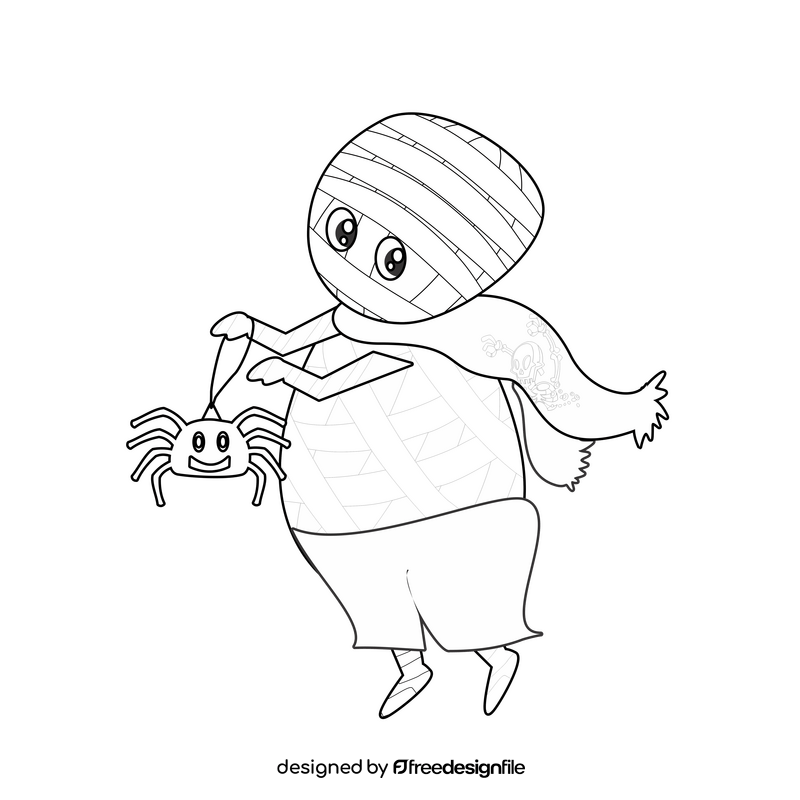 Halloween mummy with spider black and white clipart