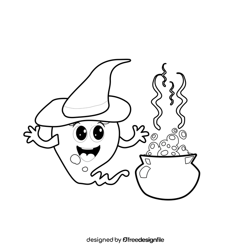 Halloween ghost cooking black and white clipart