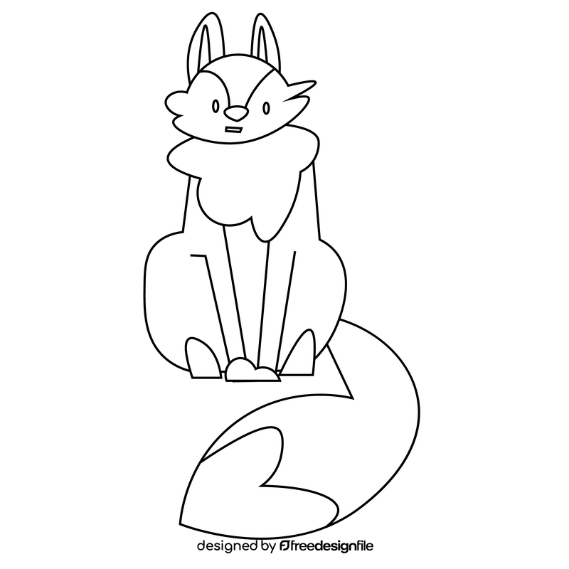 Fox cartoon drawing black and white clipart