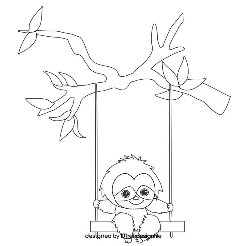 Free sloth on a swing black and white clipart