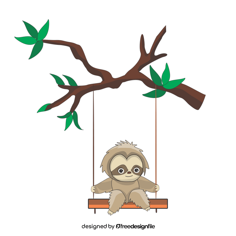 Free sloth on a swing clipart