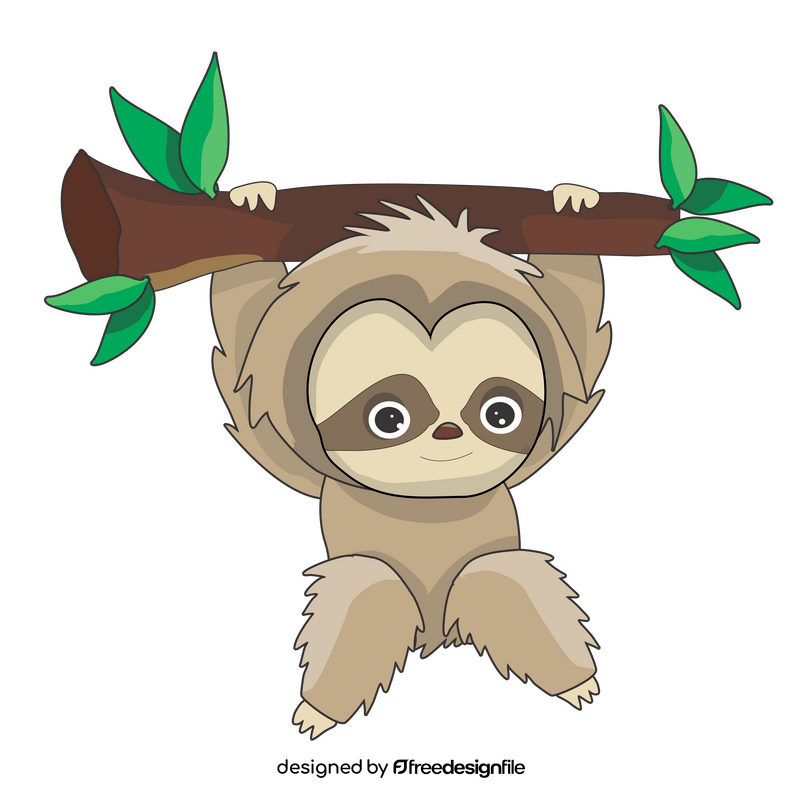 Sloth hanging on a branch clipart