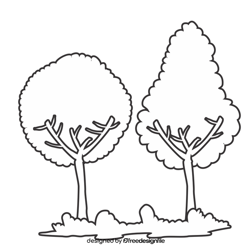 Cartoon trees black and white clipart