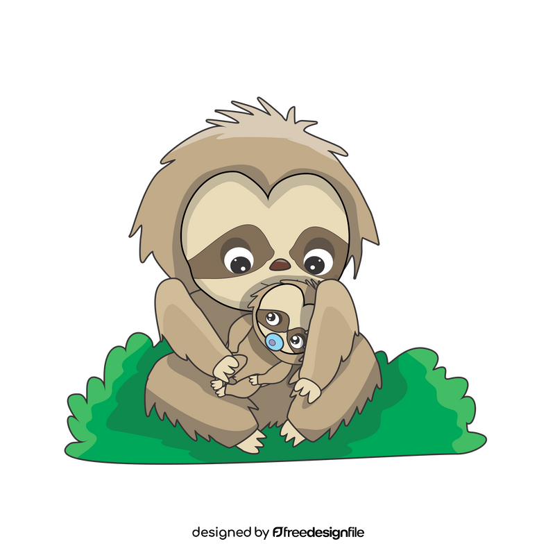 Mom and baby sloth clipart