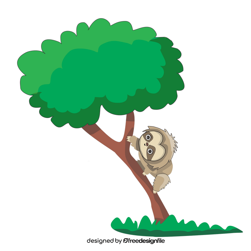 Cartoon sloth climbing up a tree clipart