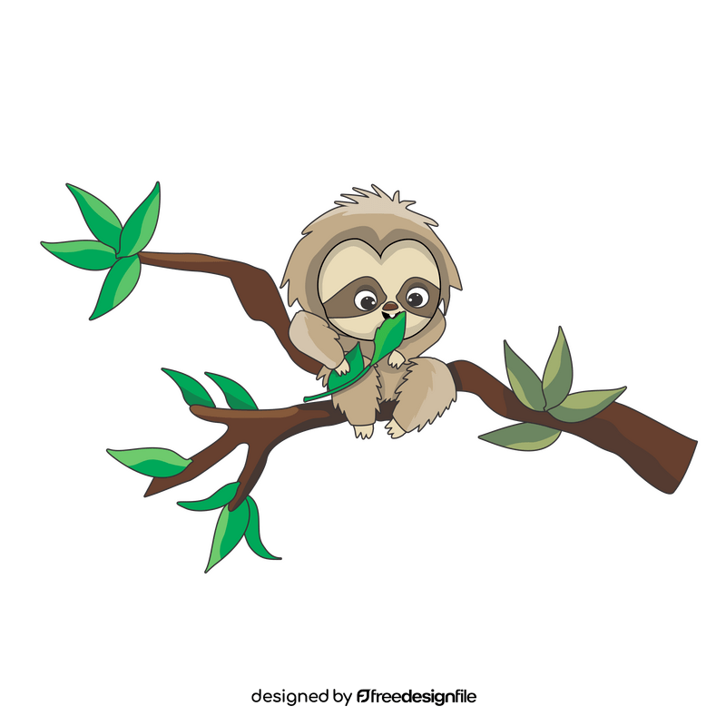 Sloth eating leaves drawing clipart