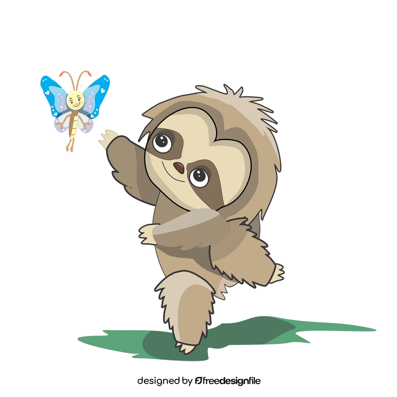 Sloth with butterfly clipart