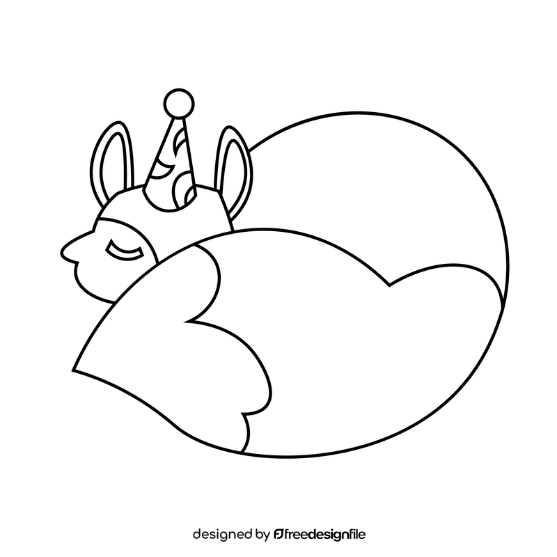 Fox sleeping black and white clipart