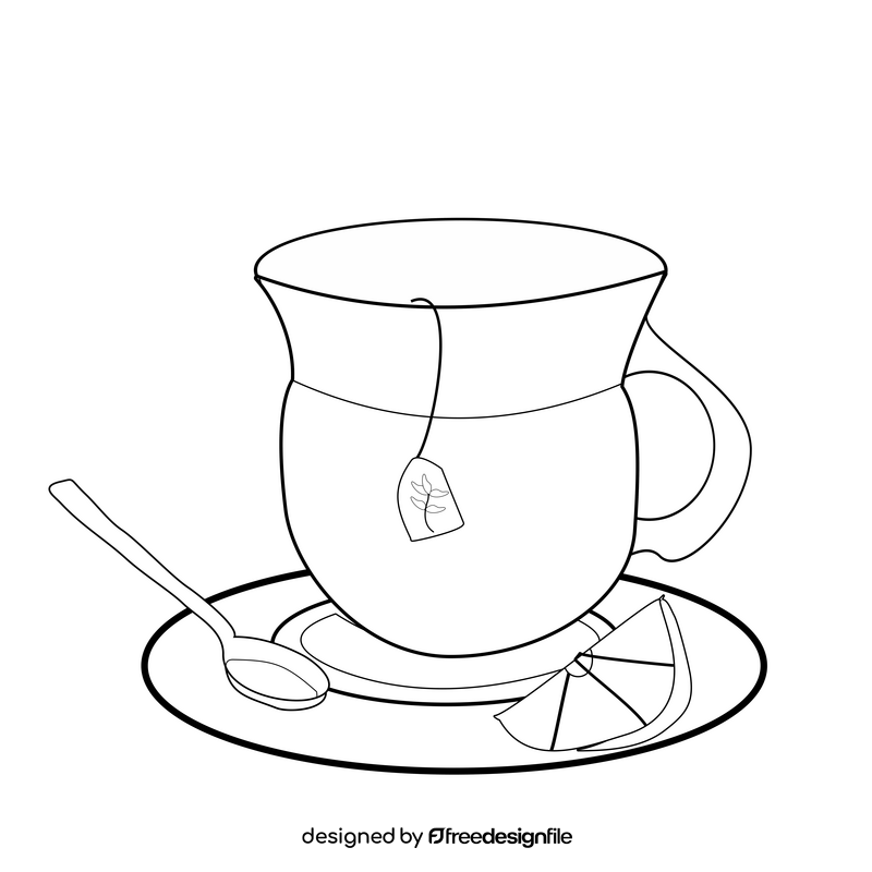 Cartoon cup of lemon tea black and white clipart