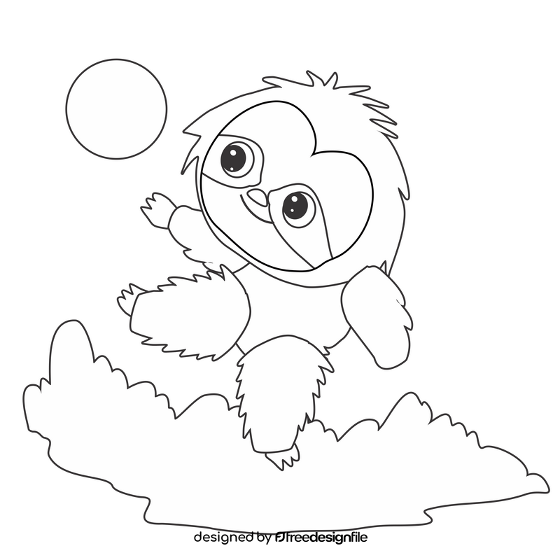 Sloth playing with ball illustration black and white clipart