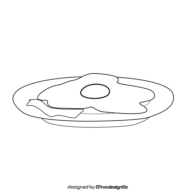 Breakfast with fried egg and bacon black and white clipart